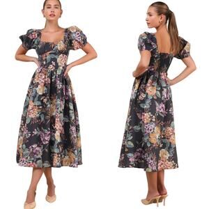 Lulu's Floral Black Midi Dress